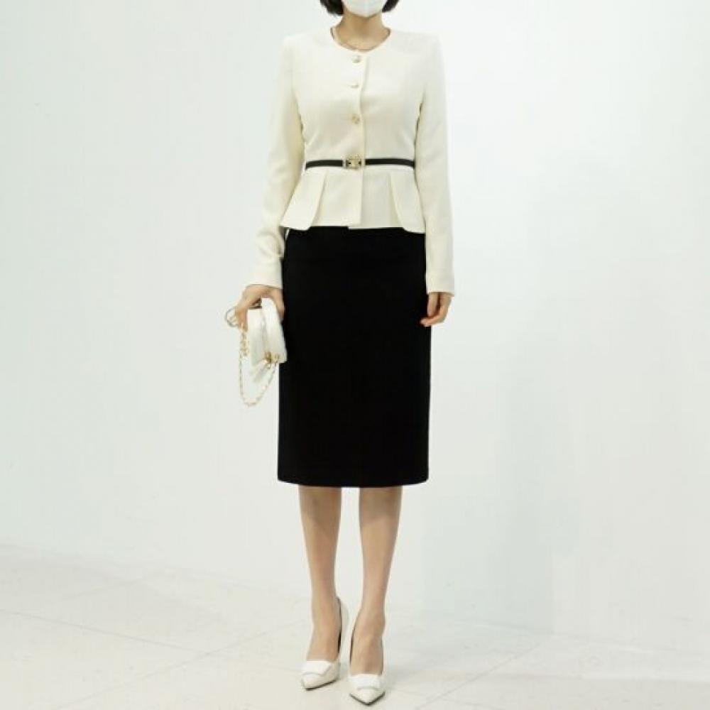 Style Latte Women HigH Waist H Line Midi Slit Skirt