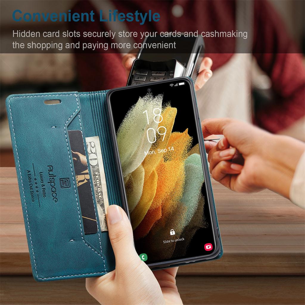 Premium Vintage Leather Wallet Case for Samsung Galaxy S21 Ultra - Flip Cover with Card Slots, Shockproof Retro Style (4 Colors)