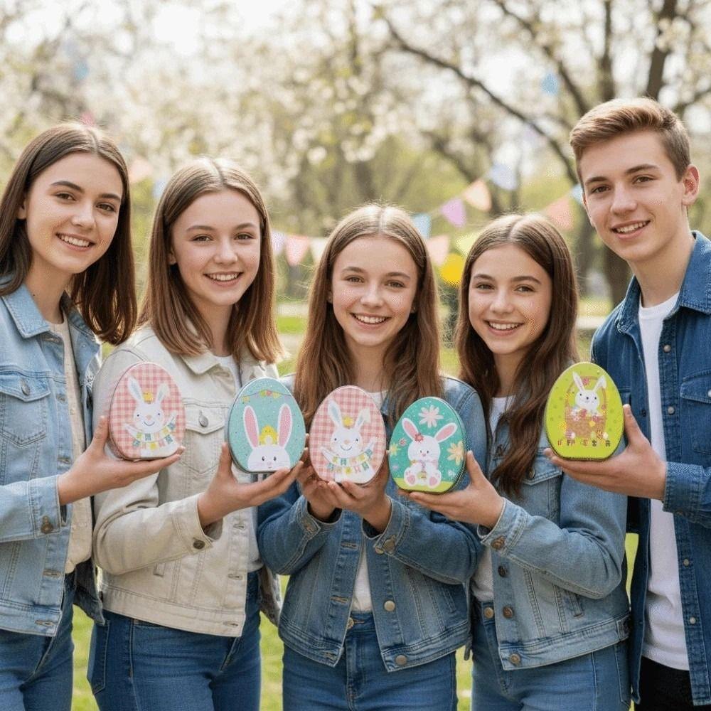 Metal Easter Egg Candy Box Exquisite Rabbit Iron Case Egg Shaped Tinplate Box  Christmas