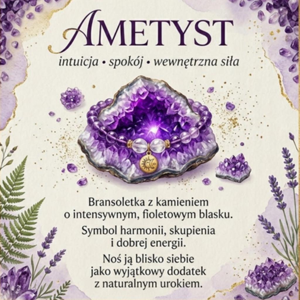Amethyst Bracelet Natural Stones Purple Box Card