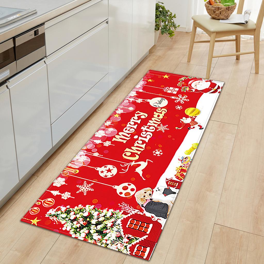 Merry Christmas Kitchen Mat Soft Thickened Kitchen Floor Mat Waterproof Non-slip Oil-proof Floor Mat Runner Rug
