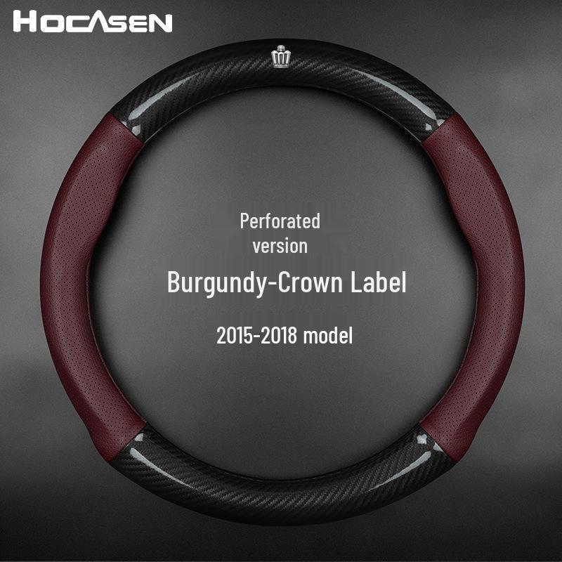 Compatible Genuine Leather Steering Wheel Cover for Crown Models (12th-14th Gen, 2005-2021) - Carbon Fiber Design