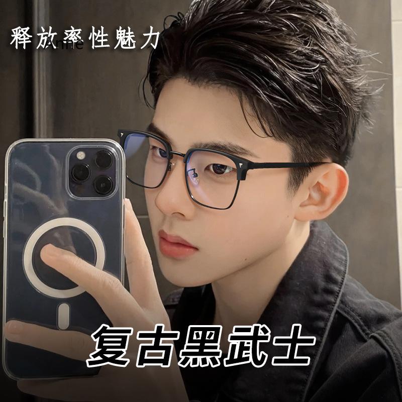 Men's Half Frame Square Myopic Glasses Vintage Business Blue Light Blocking Minus Diopter Eyeglasses Fashion Near Sight Eyewear
