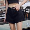 High-Waisted Elastic Denim A-Line Shorts for Women - Summer 2026 Collection, Loose Fit, Frayed Hem, Versatile and Slimming Design.
