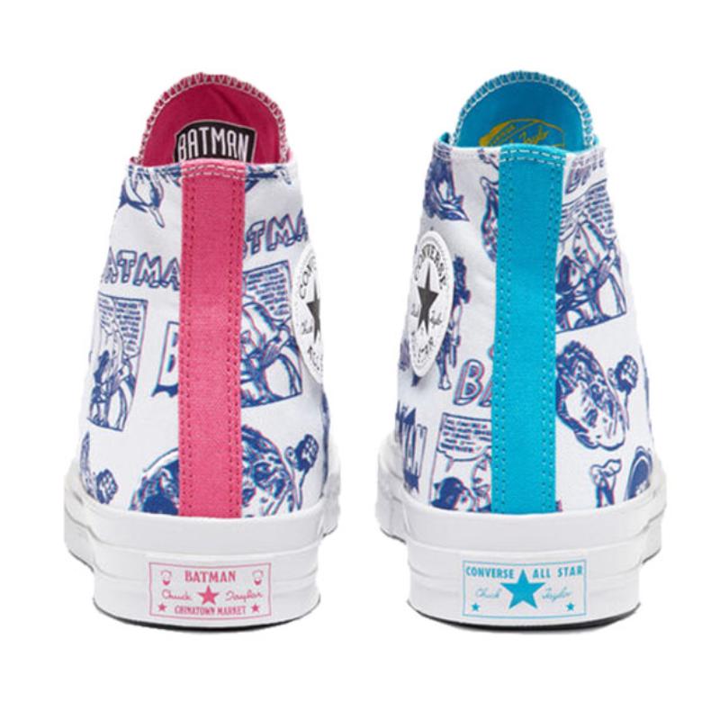 Batman x Chinatown Market x Converse Chuck 70 DC 3D Comic Vollprint Atmungsaktive High-Top Canvas-Schuhe Unisex Rot und Blau