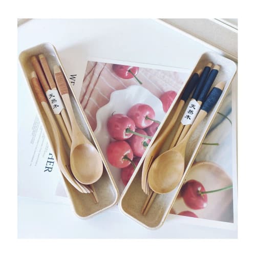 Wooden Chopsticks, Spoon, and Fork Set, Natural Wood, Portable, Bento Chopsticks, Spoon and Fork, Bento Chopsticks, Bento Fork, with Case, Camping Gea