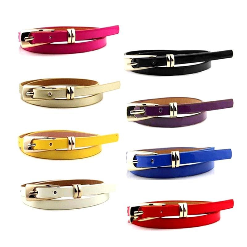 1Pc 12 Candy Colors Women'S Leather Belt Skinny Thin Dress Belt Waist Belt Waistband Dress Coat Waist Seal Jeans Belt
