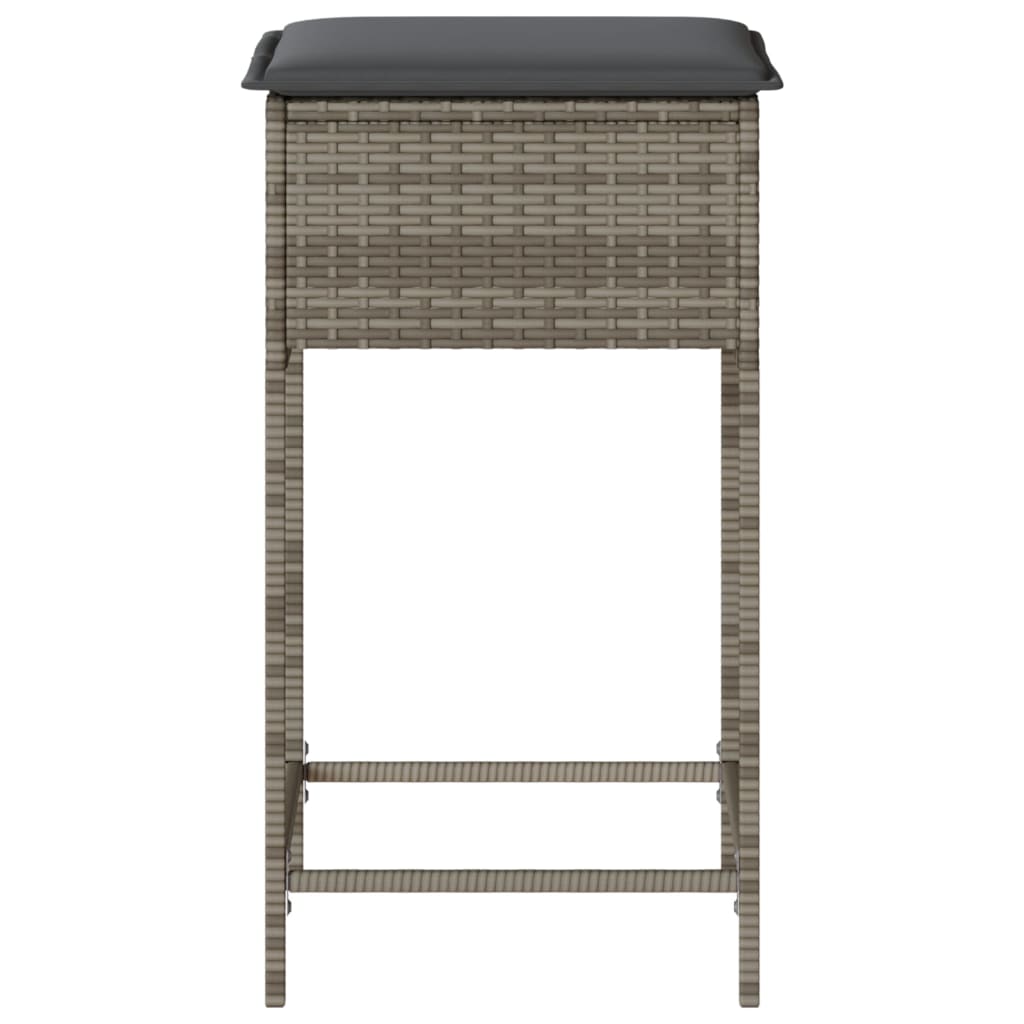 vidaXL Garden Bar Stool with Cushions 2 pcs Grey Poly Rattan