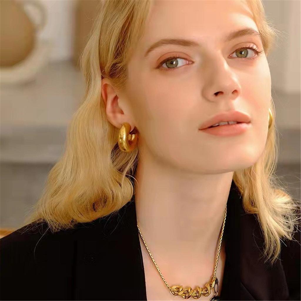 C Shaped Hoop Earrings for Women Gold Silver Color Round Circle Ear Studs Hypoallergenic Trendy Jewelry Gifts for Women