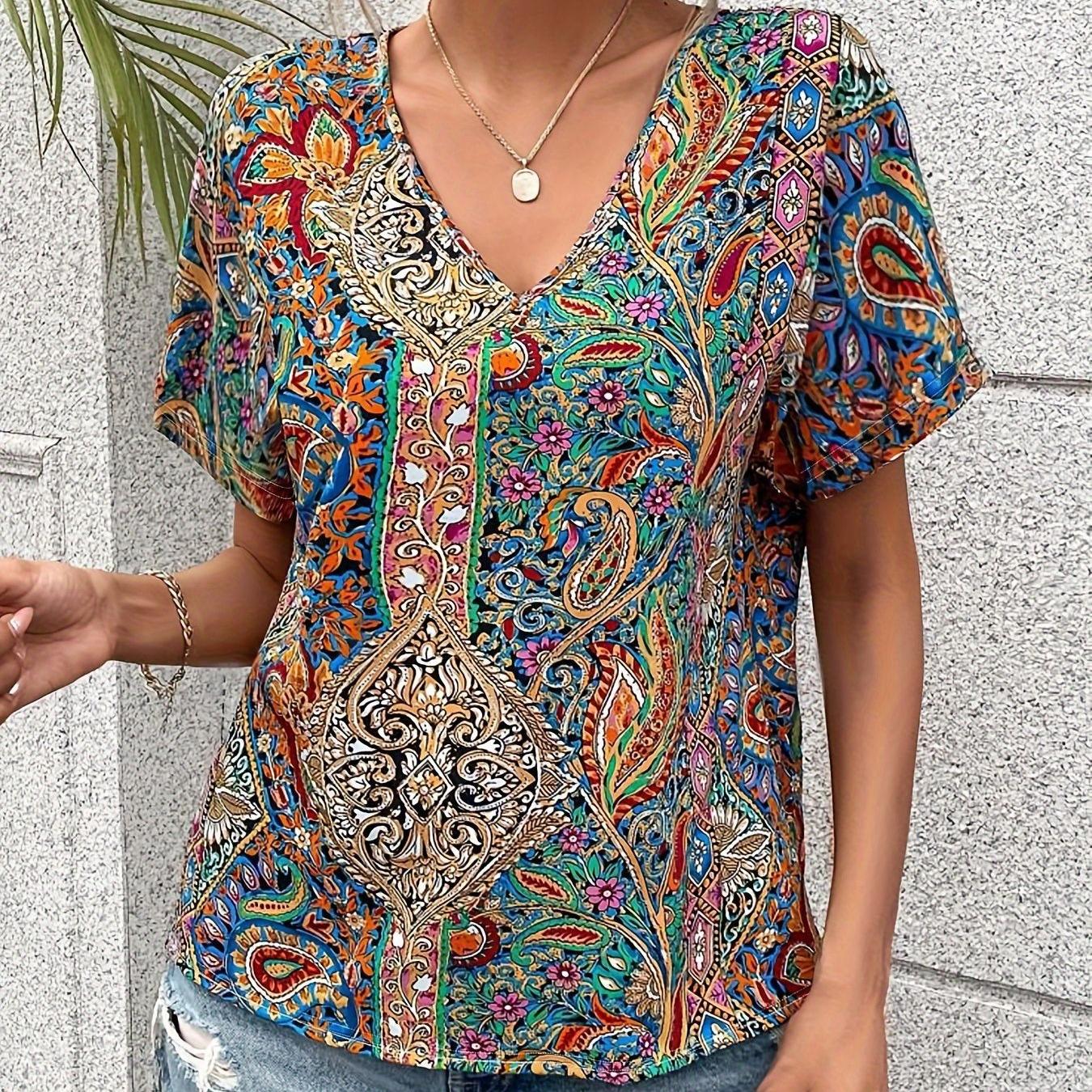 

GMXIA Женская повседневная футболка свободного кроя с короткими рукавами и V-образным вырезом с принтом XXL