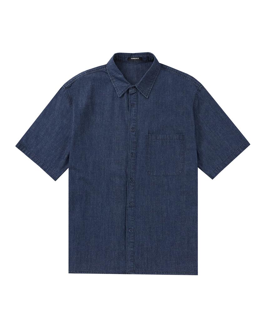 Awodeijeu Cool Linen-Like Denim Half Shirt [Blue]