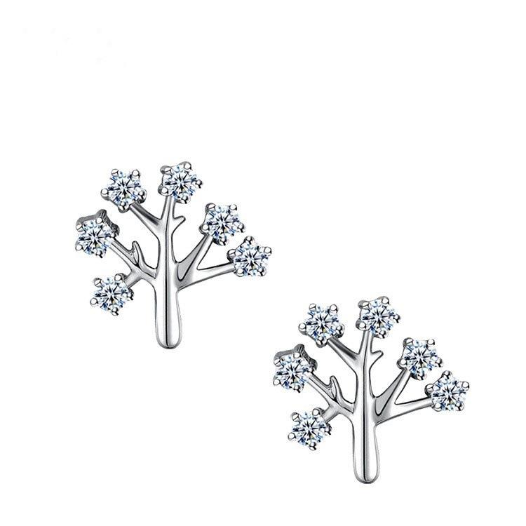 Wishing Tree Earrings for Women, Fashionable and Personalized Simple Branches with Diamonds and Exquisite Earrings
