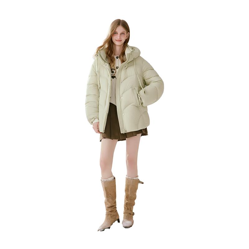 Xiangying Women s Hooded Mid-length 90% White Duck Down Puffer Coat M