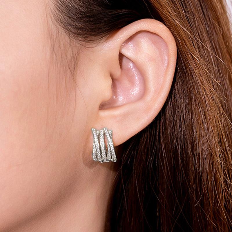 Brincos de Argola Cruzados Huitan Cor Prata/Cor Dourada Femininos Diários Brilhantes Zircônia Acessórios para o Dia a Dia