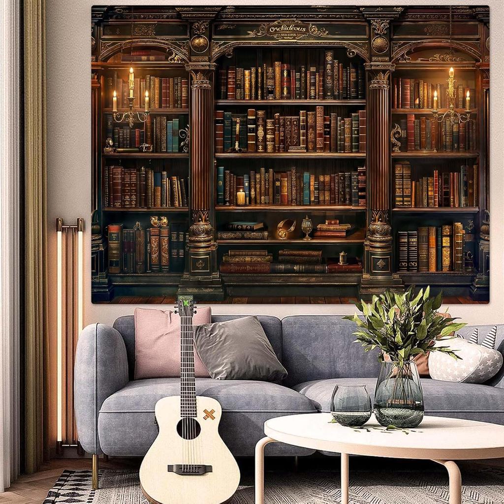 Arazzo Libreria Vintage Arte Medievale Arazzi per Libri Appeso a Parete Gotico Dark Academia Sfondo Libreria Retrò Arazzo per
