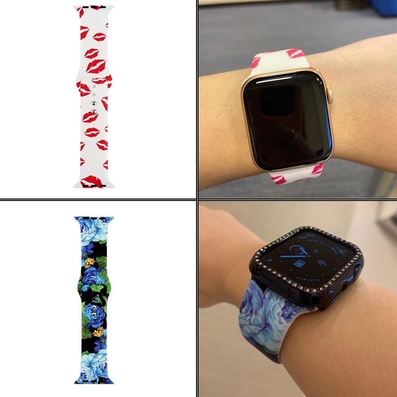 Měkký silikonový řemínek pro řemínek Apple Watch 5 4 40mm 44mm řemínek se sportovním potiskem pro řemínky řady iWatch 3 2 1 náramek 38mm 42mm