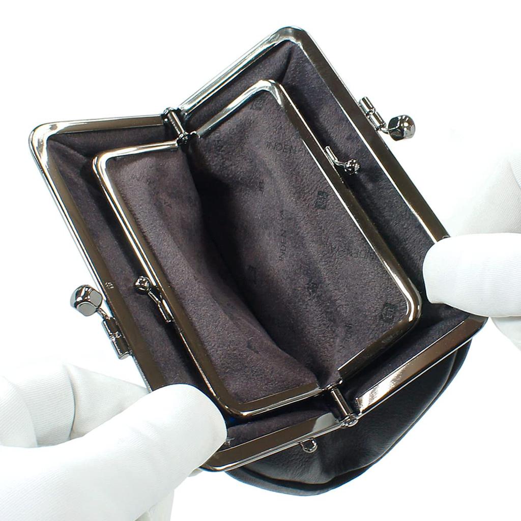 Indenya Inden Münzbörse, 340 Eltern und Kind, Hirschleder, Schwarz mit Roter Lackierung, Libellenmuster, 1501-21-008