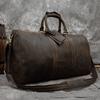 60cm Vintage Mens Leather Travel Bag Real Leather Weekender Bag Overnight Travelling Handbag For 3 Days  Business Travel