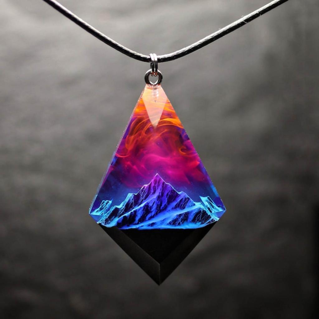 Handcrafted Necklace Adornment with Enchanting Landscape Inside Eye Catching Neckchain with Glow Snow Mountain Pendant