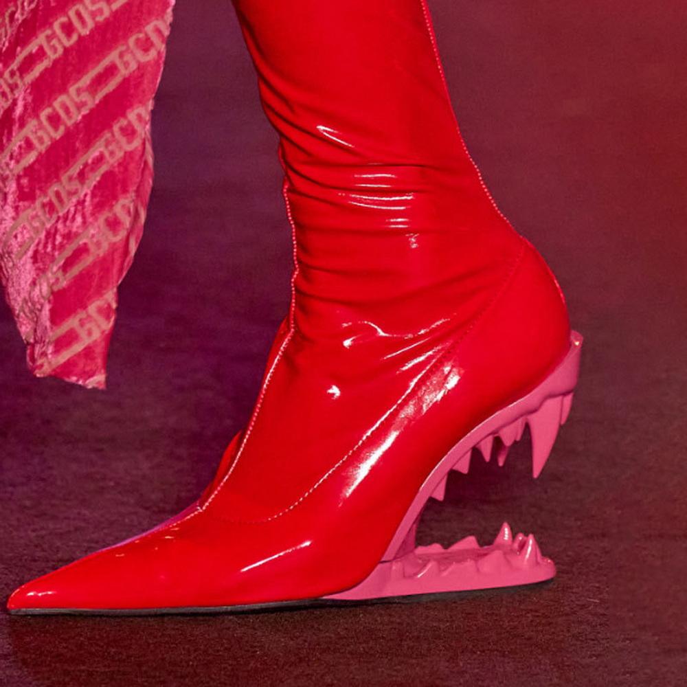 Fashion 11cm Hollow Out Heel Wedges Booties,Ankle Boots,Women Stretch Botas,Fetish Shoes.Slip On,Black,Pink,Green,Red,White,Dropship