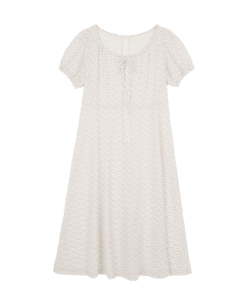 High School Disco Flower See-Through Ribbon Long Dress Ivory