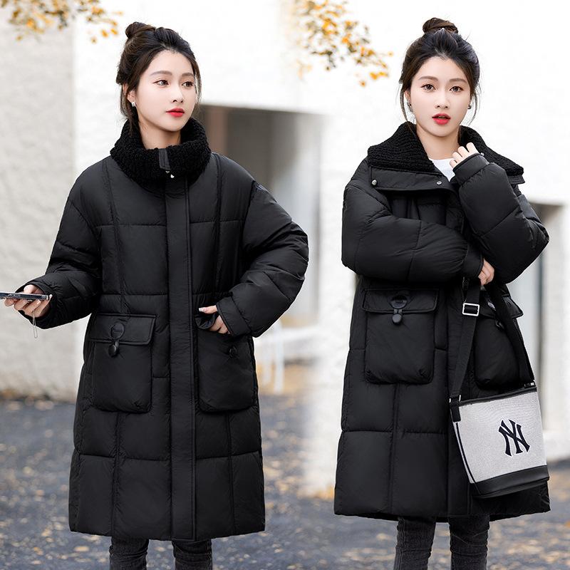 Down Cotton Jacket Women's Mid-length Winter Thickened and Explosive High-end Small Man Padded Jacket Korean Cargo Lamb Wool Cotton Jacket