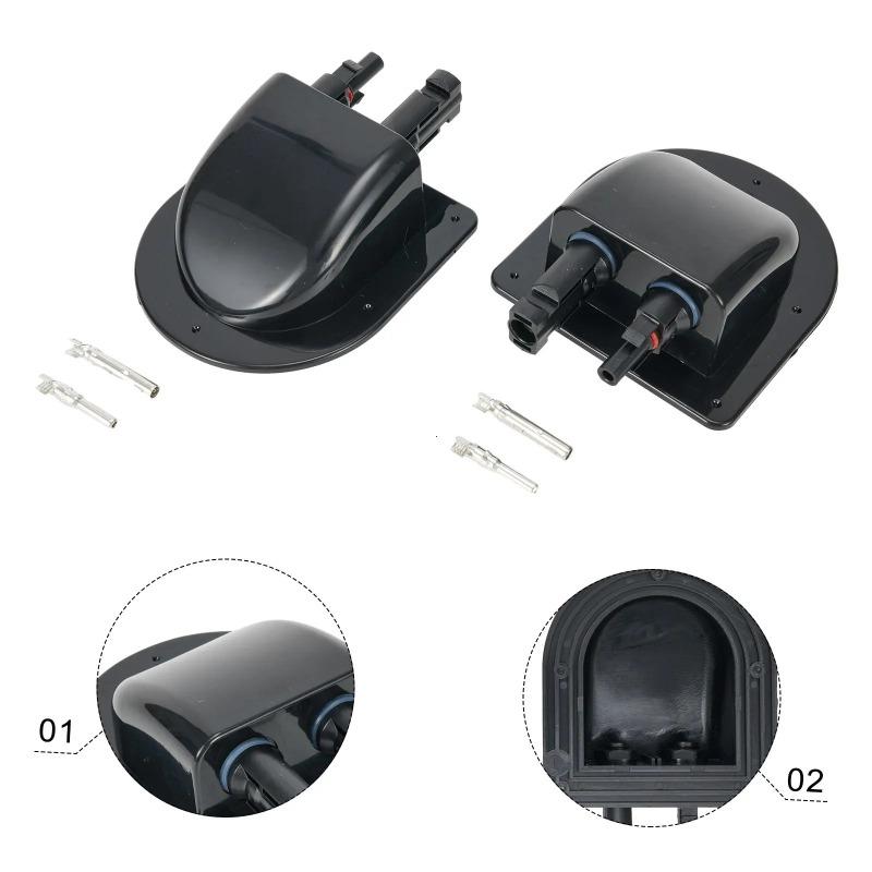 4Pcs Waterproof Car Junction Box Solar Panel Cable Entry Gland Sealing Box Double Hole Curved Connector for RV Caravan Boat