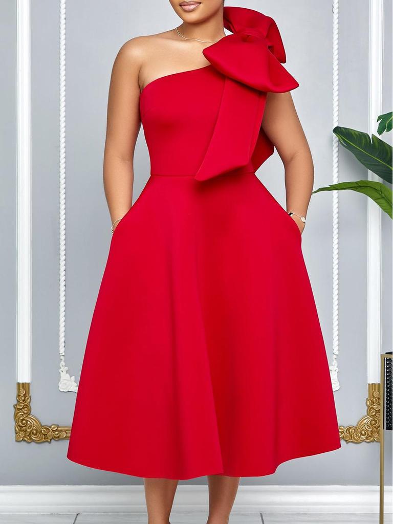 Plus Size Women's One-Shoulder Bow Evening Dress - Summer Fashion African Style