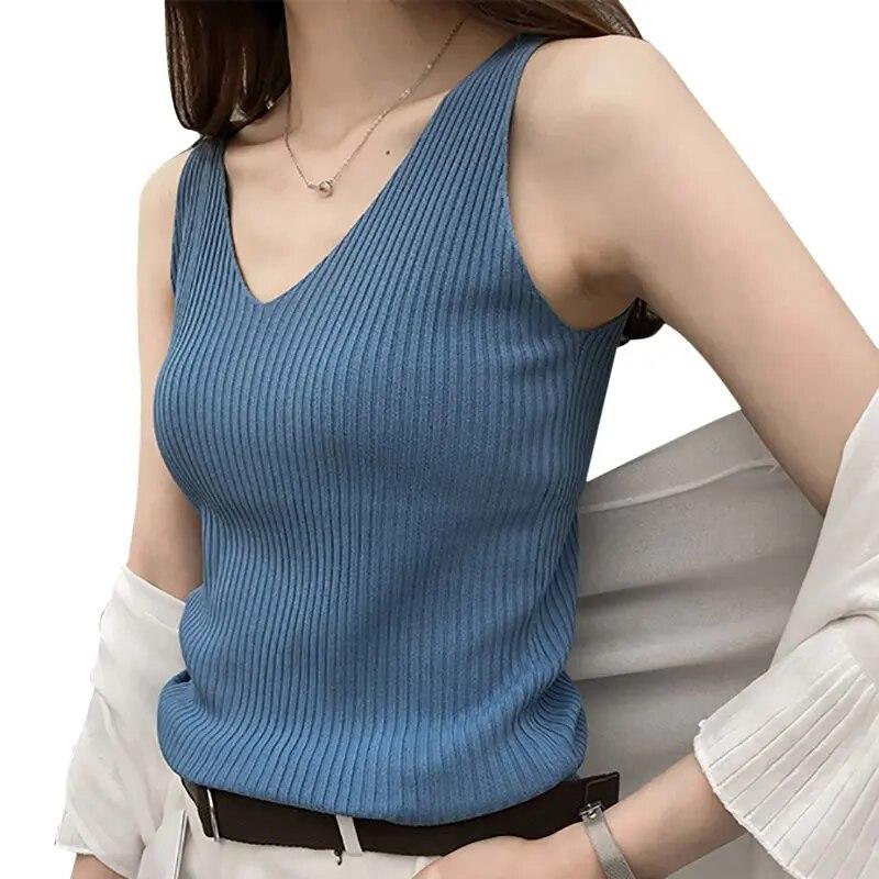 

Женская летняя однотонная трикотажная майка без рукавов с v-образным вырезом One Size королевский синий