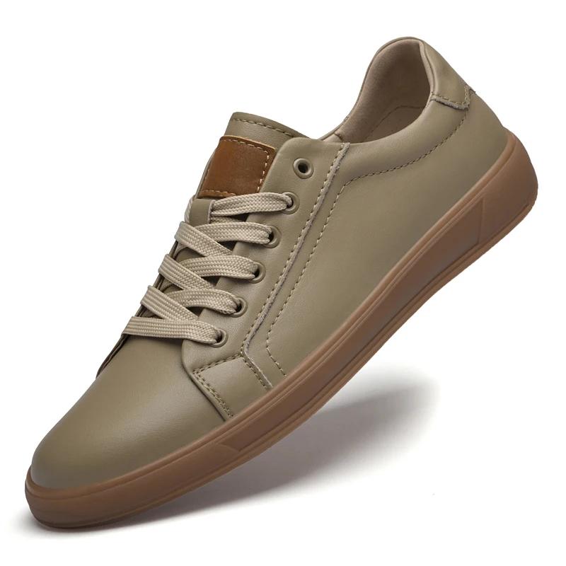 

Мода 2025 Новые мужские повседневные вулканизированные туфли из натуральной кожи Классические плоские дизайнерские туфли для скейтборда Молодежная мода Уличные оксфорды 36 хаки