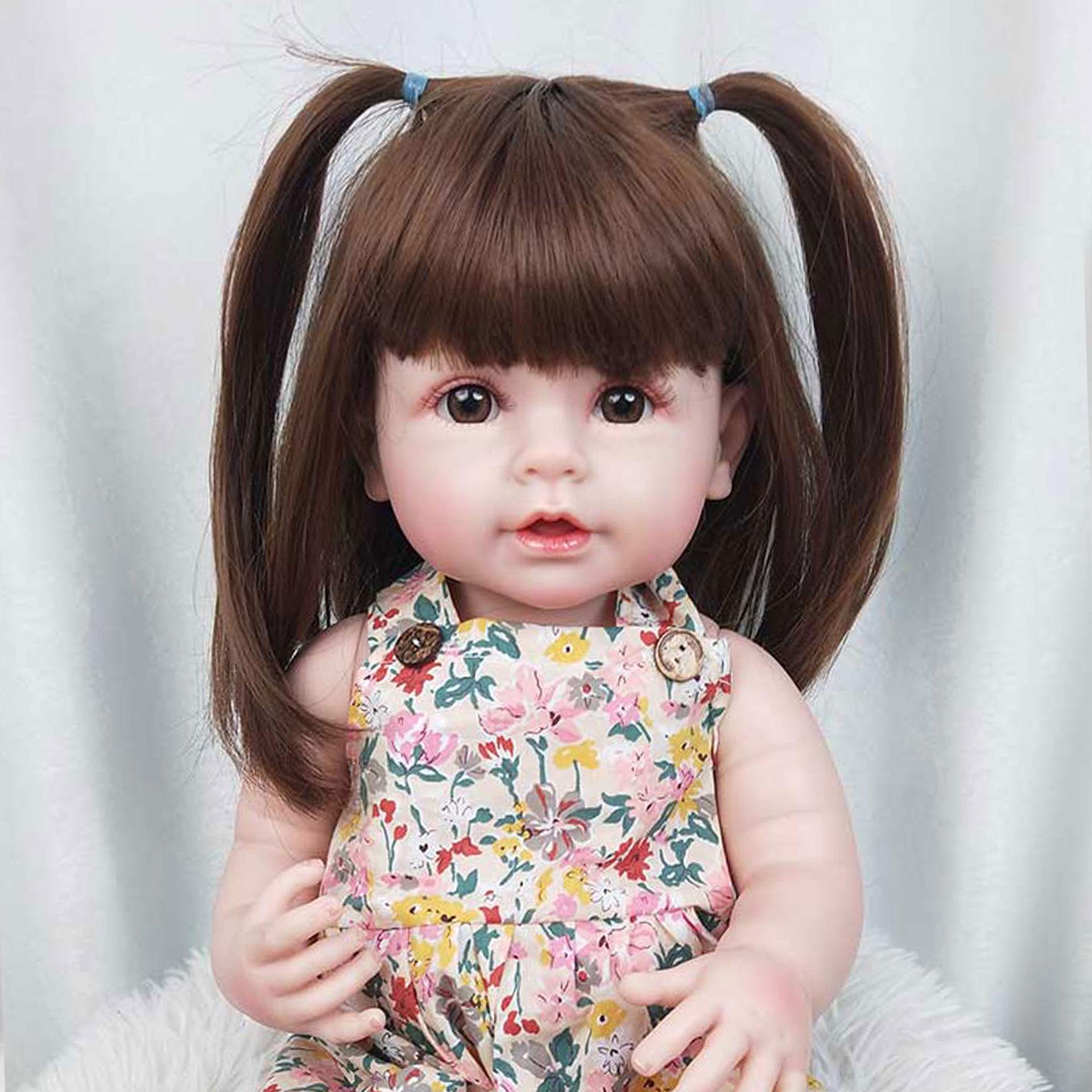 

Washable 55cm Enamel Reborn Doll with Big Eyes and Long Hair - Companion Playhouse Toy Full Set (Doll + Clothes)