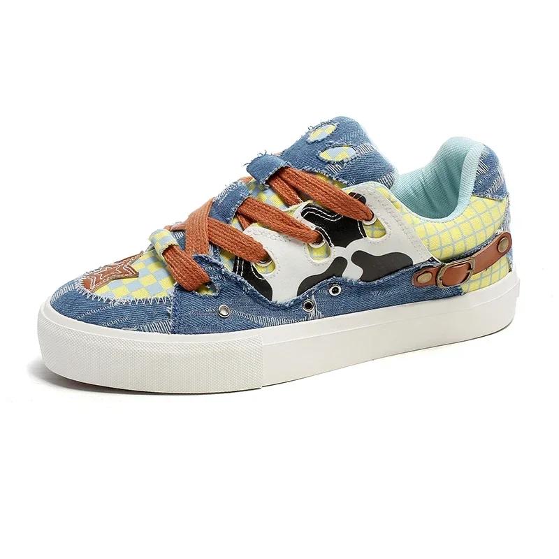 Fashion Couple Denim Skateboard Shoes for Men Women Brand Designer Thick Sole Sneakers Board Fashion Sport Platform Tennis Casual Shoes