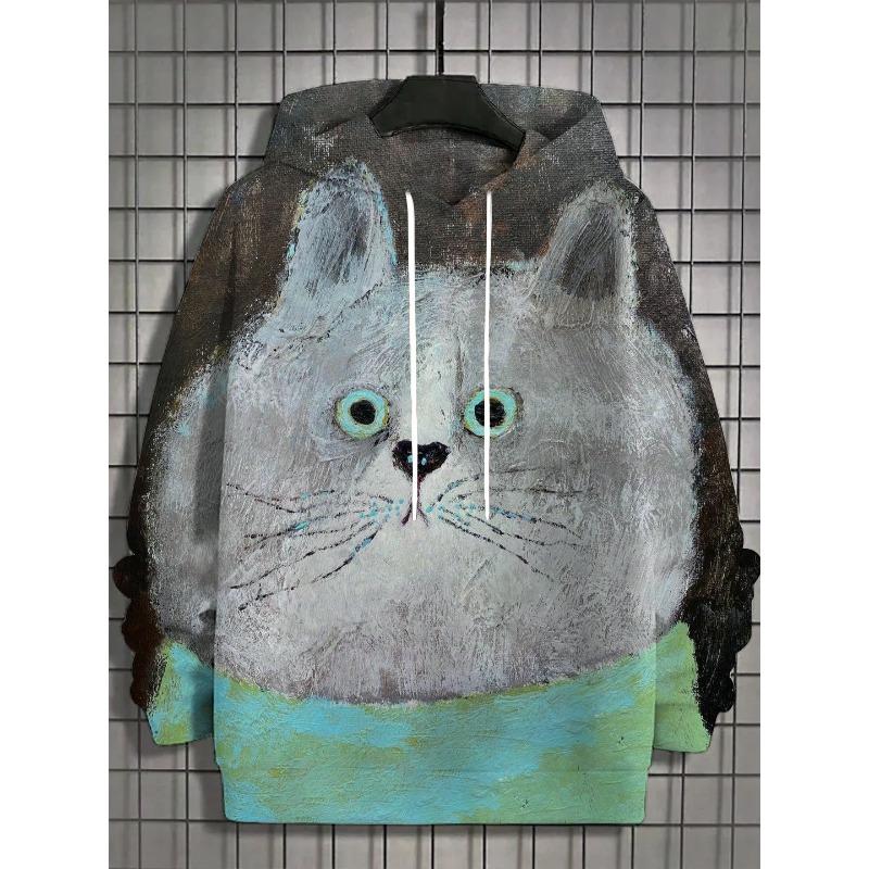 Autumn and Winter New Men's 3D Full Body Print Japanese Black Cat Hoodie Unisex Casual Fashion Men's Hoodie Street Men's Tops