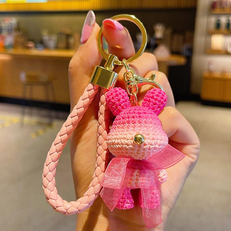 Süßer Kaninchen Schlüsselanhänger Cartoon Farbverlauf Harz Wolle Mode Puppe Paar Tasche Anhänger Schlüsselanhänger Geschenk Für