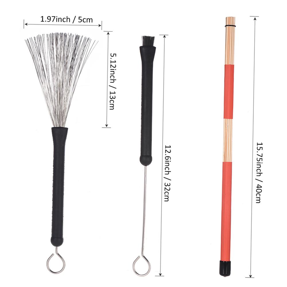 1 pereche de bețișoare de tobe + 1 pereche de perii de tobe Set de bețe de tobă cu geantă de depozitare pentru muzică populară jazz