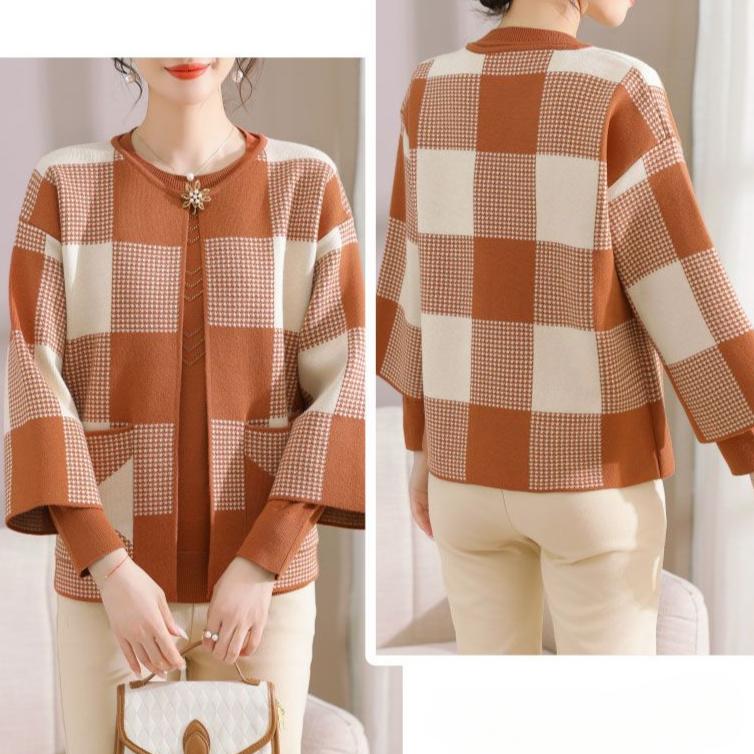 2pcs Fall Winter Women's Knitted Tops Set Plus Size Knitted Cardigan Pullover Sweater Two-Piece Set Open-front Cardigan Jacket Knitted Sweater Outfits