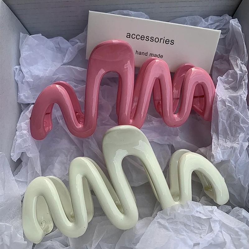 Pinza para el pelo con forma de onda geométrica de color cremoso de dopamina, pinza para el pelo para mujer y niña, accesorios para el cabello con cola de caballo