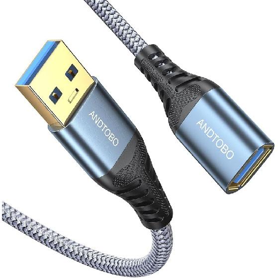 ANDTOBO USB Extension Cable 3.3ft, USB 3.0 Type A Male to Female Extender Cables High-Speed Data Transfer 5Gbps Compatible with Gamepad, Printer, 3.3FT серый