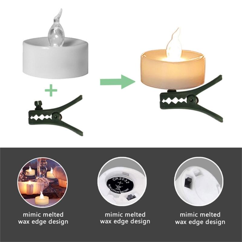 12 Count Clip Flameless LED Tealight Realistic Flame Decoration For Vases Tables Reusable Battery Candle