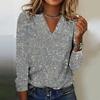 Breathable Premium Blouse Soft Long Sleeve V Neck Loose Women Shirt Daily Party Club Commute Sequin Lady Pullover