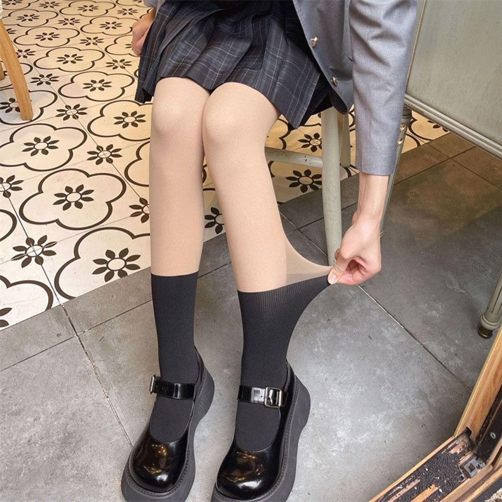

Tube Knee For Women Autumn Matching Dress Women Stockings Tights Fake Calf Socks Splicing Pantyhose nude&white-C