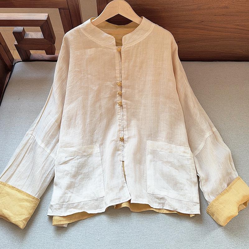 

Autumn Loose Linen Double-Sided Cardigan for Sun Protection XL жовтий/бежевий