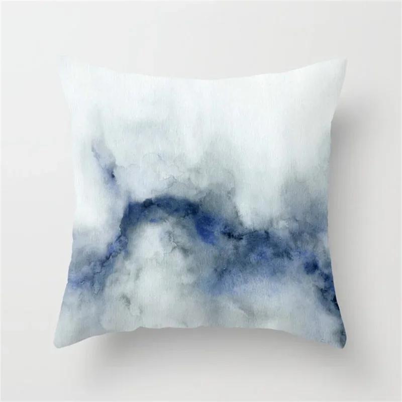 45x45cm Blue Ink Flower Pillowcase Sofa Living Room Home Decoration Abstract Geometric Polyester Cushion Cover Bedroom Decor