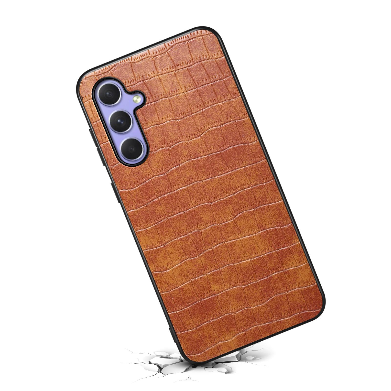 

For Samsung Galaxy A54 5G Cases Crocodile Textured Leather+PC+TPU Phone Cover Brown