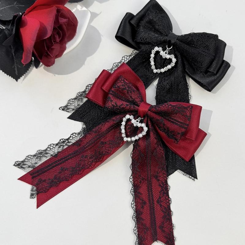 Romance Hair Bows Hair Styling Accessory with Delicate Lace And Ribbon Design Heart Charm Hair Clip for Women