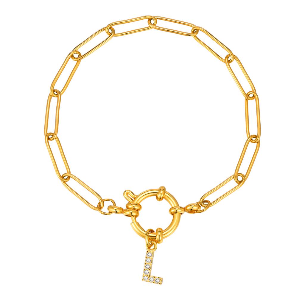 Stainless Steel 18K Gold Fashion Small Square Chain Bubble Buckle Copper Material 26 Letter Bracelet Br-2167