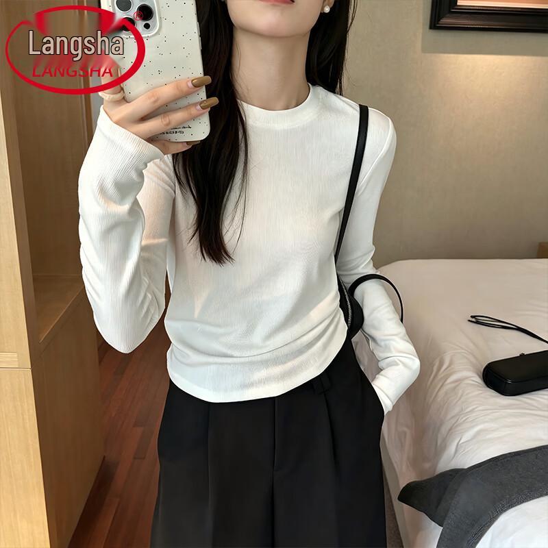 Langsha Women's Long Sleeve Round Neck Slim Fit Basic Tee