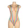 Colorful Stripes Women Transparent Lace Bodysuit Sexy Lingerie Sleepwear Lace Floral See-through Teddies Catsuit Erotic Adult Female Sex Game Costume