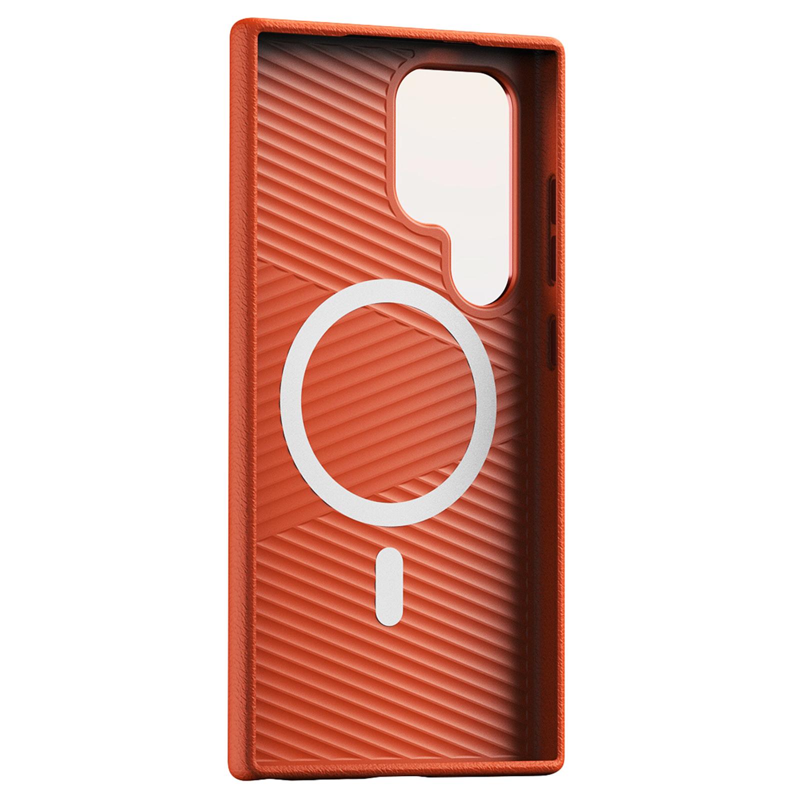 

For Samsung Galaxy S24 Ultra Magnetic Case PU Leather Coated PC Phone Cover Orange
