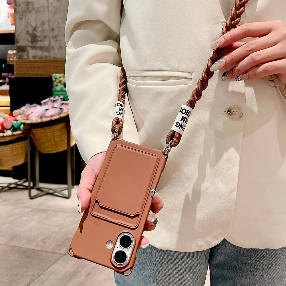 Křížové pouzdro s náhrdelníkem, šňůrkou, slotem na karty a měkkým silikonovým krytem peněženky pro iPhone 15 16 Pro 14 11 12 13 XR XS Max 7 8 Plus